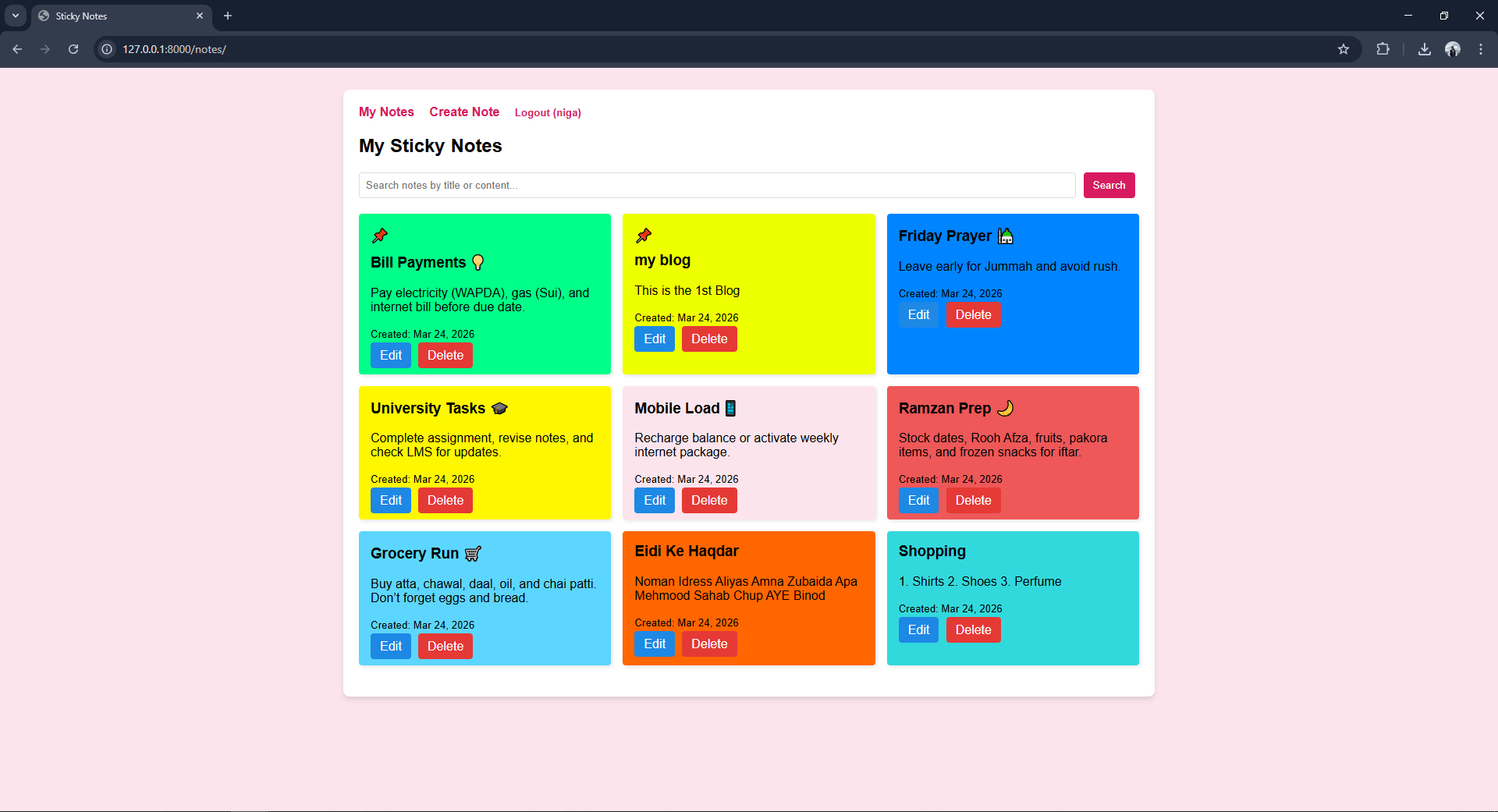 Sticky Notes Django Application